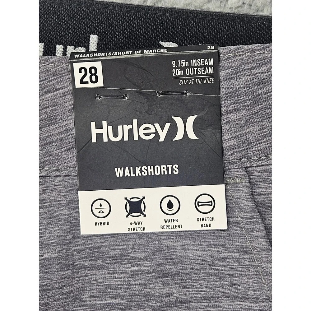 Hurley Walkshorts Men's 28 Gray Hybrid 4-Way Stretch Water Repellent NWT